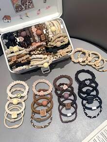 Set da 5 fasce per capelli in gomma color caffè per donne, versione aggiornata, fascia per capelli audace, accessori semplici per capelli, senza danneggiare i capelli, accessori per capelli da donna, strumenti per capelli, accessori di bellezza, accessori per capelli ricci da donna, autunno, viaggio