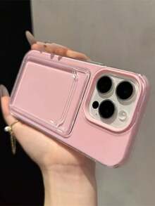 Y2K Lanyard & Dual-Layer Transparent Card Slot Phone Case, Compatible With Apple 16, 15, 14, 13, 12, 11 Pro Max, 16 Plus, 17, 17 Pro Max, Minimalist Shockproof Soft Transparent Case - Pink - View 4