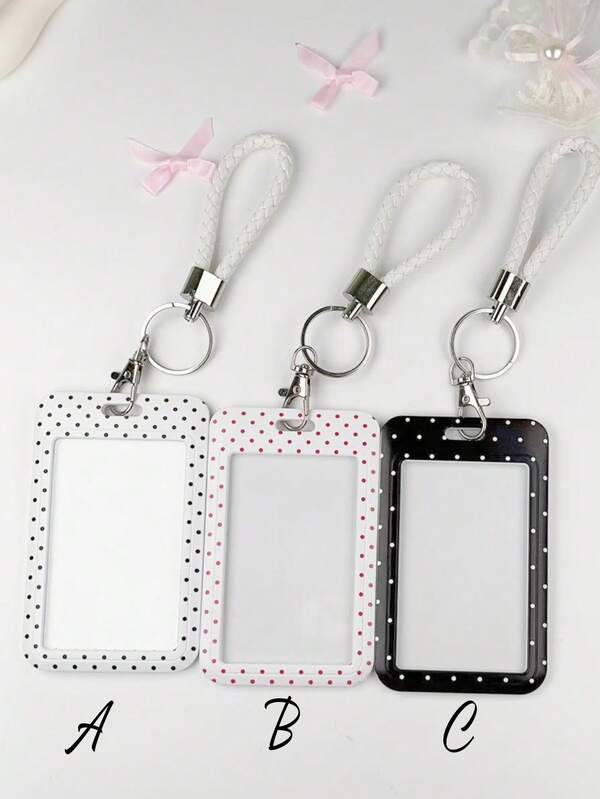 1pc ABS Polka Dot Printed Cartoon Style Slide Card Holder. Student Wristband Card Holder, Women Student Card Holder, ID Bus Pass Protector, Student Campus Card Protector