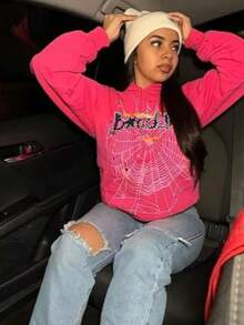 NEW Hip Hop Spider Hoodies Set Y2k Hoodie ,Tracksuit Pullover Sweatshirt And Trousers For Men Or Women Matching Hoodies For Couples Casual Unisex - Pink hoodie - 查看 3