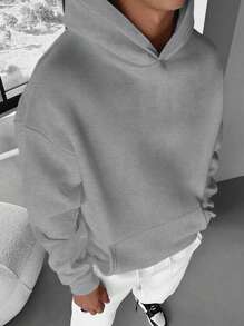 1pc Men's Autumn/Winter Plain Casual Hoodies Sweatshirt, Simple And Fashionable Hoodies, Daily Wear Clothes, Back To School Outfits Clothes, Comfortable And Versatile Clothes Tops