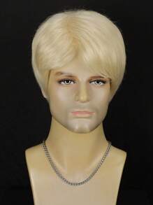 男士短款金色假发，自由分发，日常假发，带刘海，合成假发，透气玫瑰网帽，150% 密度，非常适合日常佩戴万圣节派对角色扮演服装