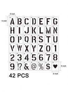 42Pcs/Set Letter Stencils Symbol Numbers Craft Stencils, 2/3/4/5 Inch Reusable Alphabet Templates Interlocking Stencil Kit For Painting On Wood, Wall, Fabric, Rock, Sign, DIY Art Projects - White - View 11