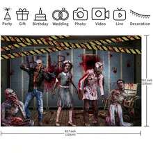 1pc Halloween Party Backdrop Banner - Scary Zombie, Bloody Handprints, Asylum Background - Multipurpose Indoor/Outdoor Decor, Photo Backdrop, Scene Setter, Halloween Party Decoration - Multicolor - View 7