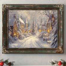 1 件复古圣诞墙画圣诞雪村夜空星星海报帆布印刷现代冬季家居装饰冬夜帆布墙画山村装饰画，房间装饰，客厅，家居装饰，圣诞海报 - 彩色 - 查看 2