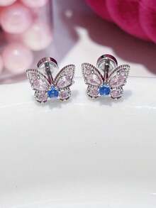 2 Stücke/Set zarte rosa, weiße, blaue Schmetterling Titan Stahl Hypoallergene Ohrknorpel Ohrstecker, funkelnde zweifarbige Schmetterling Titan Stahl Ohrclips Ohrringe, 20G Gewindeohrringe mit Strass
