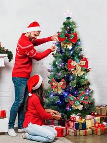 Christmas Tree Decoration Accessories, Suitable For Christmas Decoration, Christmas Party Decoration, Home Decoration, Indoor And Outdoor, Winter Vacation Decoration Products, The Best GiftChDIY Mini Christmas Tree Desktop Decoration, Pine Needle Tree Christmas Decoration, Christmas Dipped White Cedar Small Christmas TreeMini Bow Christmas Tree Decoration, Christmas Gift Box Decoration, Christmas Diy Accessories, Bow Bell Pendant - Multicolor - View 3