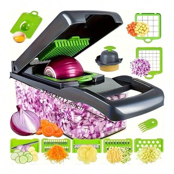 [Vegetable Slicer] 1 Vegetable Chopper, Professional Onion Chopper, Multi-Functional Food Chopper, Kitchen Vegetable Slicer And Dicer, Vegetable Chopper With 5 Blades