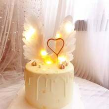 زينة كعكة عيد الميلاد بأجنحة ملاك من الريش، أبيض وزهري وأسود، ديكورات لحفلات عيد الميلاد والزفاف والهالوين والأعياد والذكرى السنوية