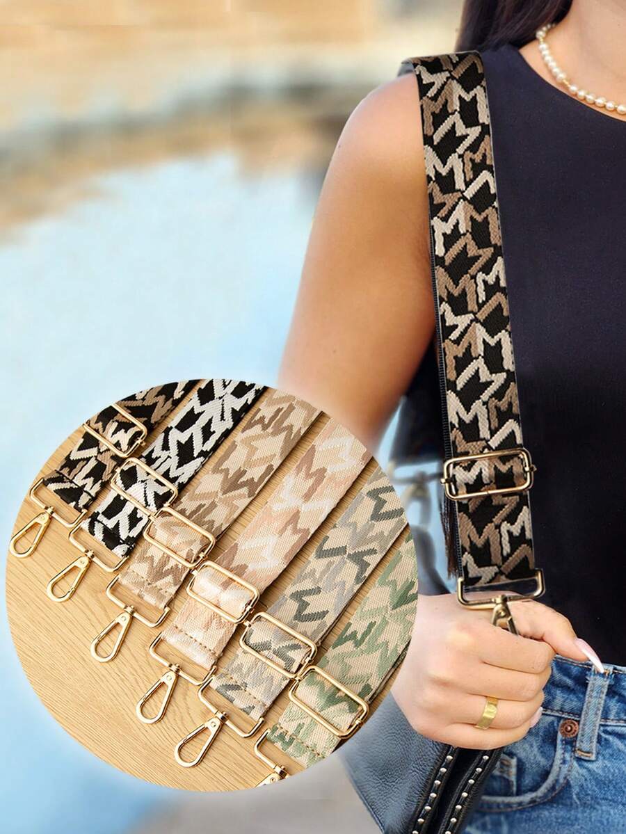 图案提花可拆卸可调节宽肩带，适用于包袋制作和改造、相机改造、乐器配件、斜挎包、手提包、旅行包、腰包、相机包替换肩带、旅行配件，适合作为男女礼物、周年纪念、生日、答谢礼物 - 彩色 - 查看 1