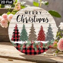 87-Inch Round Wooden Welcome Sign, With Checkered Border And Holiday Tree - Bohemian Style Hanging Decor, Suitable For Front Door, Porch Or Indoor Wall - Durable Wood Grain Design, No Electricity Needed, Holiday Home Decor, Decorations, Home Decor, Porch Decor, Farmhouse Style