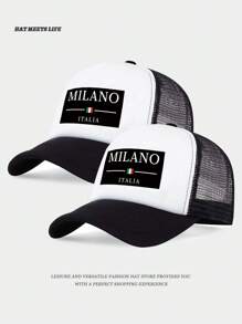 Adjustable Breathable Mesh Baseball Cap With Milan Italy Pattern Print, Unisex Outdoor Sun Hat For Daily Commute