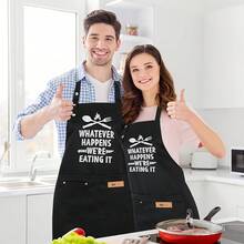 Funny Chef Apron For & - Adjustable Cooking Apron With "Whatever Happens We're Eating It" Slogan & /Fork Design - Heavy-Duty BBQ Apron, One Size Fits All - Ideal Gift For Dad, Mom, Chefs (Black/White) - Đen- - Xem 2
