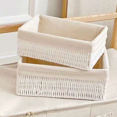 3pcs/1pc Handmade Woven Storage Basket, Desk Organizer Tray For Cosmetics, Keys, Snacks, Home Decor, Living Room, Bedroom, Office, Suitable For , Valentine's Day Gifts