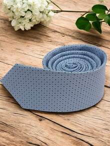 Luxury Men's Skinny Tie Polyester Silk Solid Color Polka Dots Slim Jacquard Groomsmen Tie - 淺藍色 - 查看 2