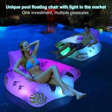 Inflatable Pool Floats Chair With Color Changing Light Solar Powered Water Floats For Adults With 2 Cup Holders 2 Armrests Beach Float Pool Sofa Pool Raft Lounge Pool Floaties For Adult - 1Pc - 查看 6