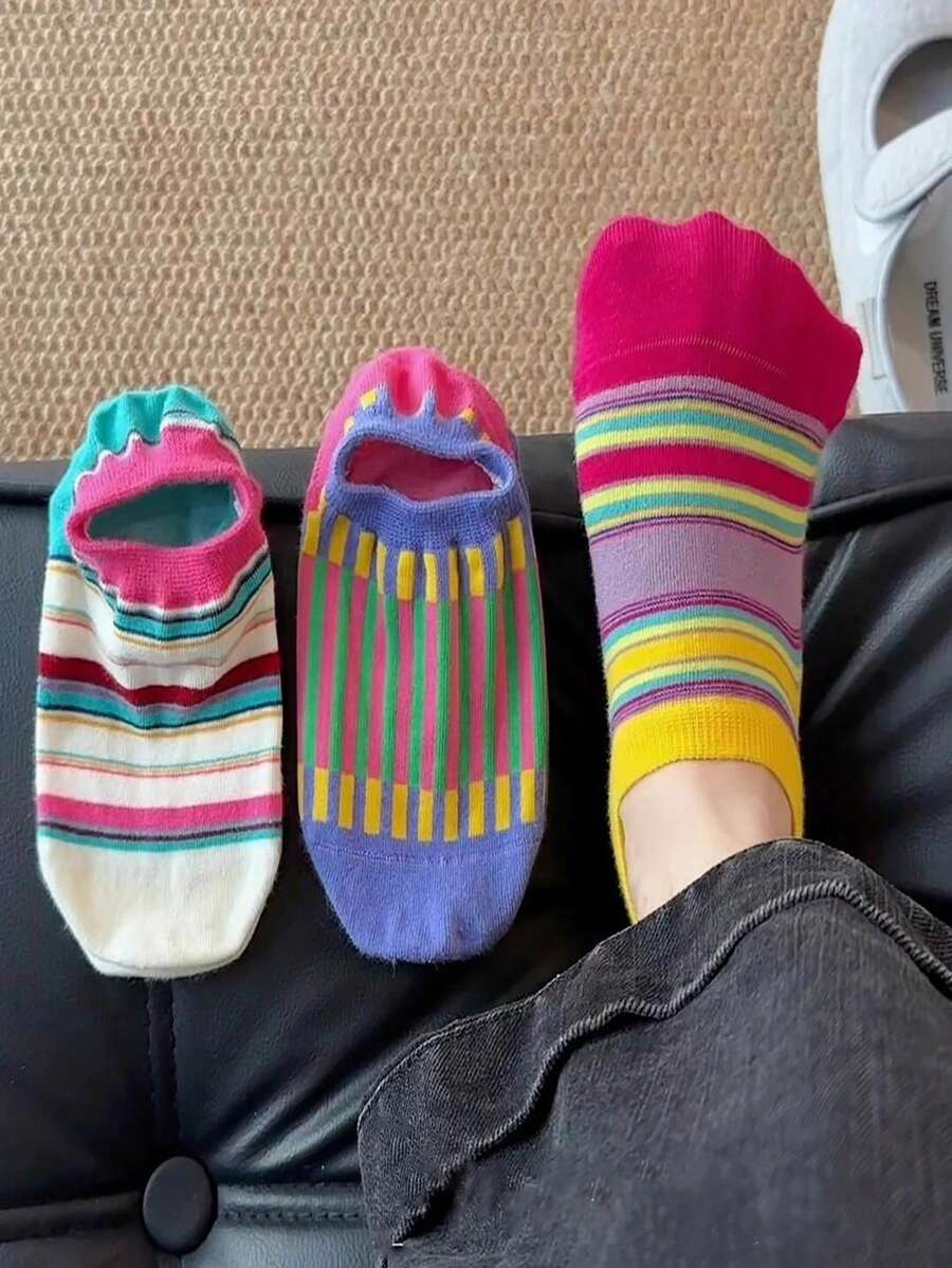 Colorful Stripes, Vertical Stripes, Simple Polka Dots That Don't Fall Off, Boat Socks, Girls, Invisible Socks, Girls