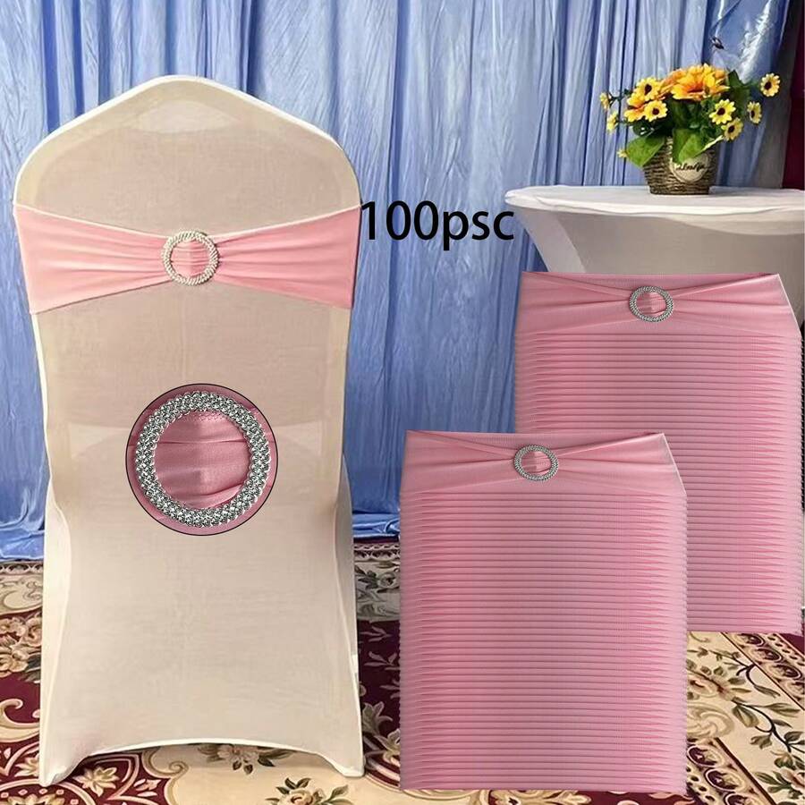 99pcs Milk Velvet Fabric +9 Colors Elastic Lycra Spandex Stretch Chair Strap Sashes Bands Bows Ties With Buckle Universal Fit, For Chair Covers And Tablecloth Decor, Suitable For Weddings, Banquets, Birthday Parties, 29 Other Scenarios - 淺粉紅色 - 查看 1