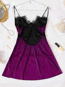 金属箔闪亮链条性感内衣吊带睡衣 - 中紫紅色 - 查看 5