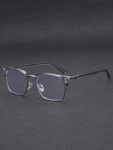 1 Pair Men's Metal Half-Frame Vintage Style Transparent Lens Glasses, Suitable For Daily Wear, Gaming And Computer Work - Clear - View 5