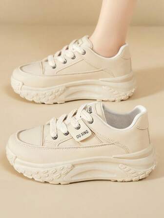 2025 Spring/Autumn Women's Thick Sole Casual Sneakers, Fashion Dad Shoes, Platform Lace-Up Breathable Running Shoes