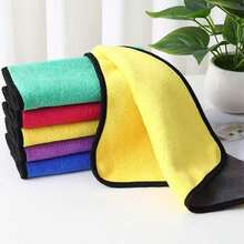 Set de 5 paños de limpieza de felpa de coral de doble cara de fibra ultrafina - Toallas reutilizables de alta absorción, diseño de dos colores (amarillo y negro), forma cuadrada adecuada para el hogar, la cocina, el coche, el baño, la limpieza de vidrios, paños de cocina