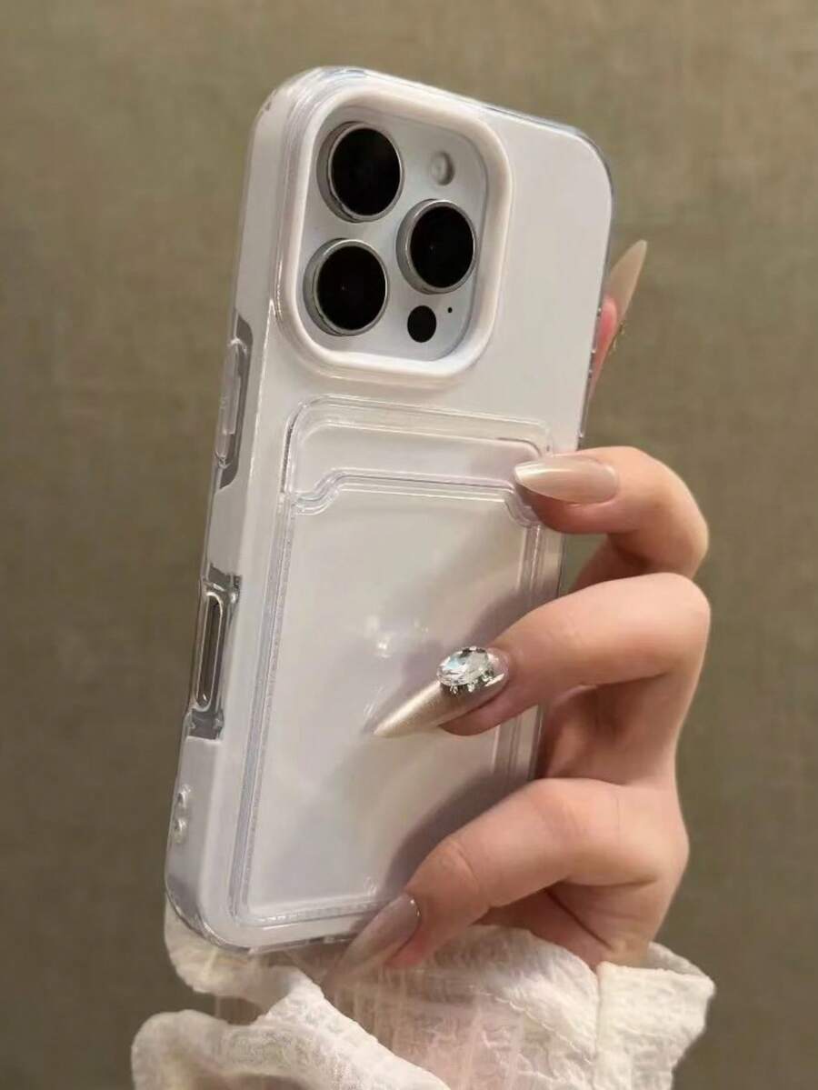 Estuche de teléfono de unicolor minimalista y de lujo, billetera y portacartas, material premium, estuche de teléfono 2 en 1 con ranura para tarjetas de color caramelo, compatible con Apple 16 15 14 13 12 11 Pro Max 16 Plus 17 17 Pro Max, anti-caída, transparente, suave, a prueba de agua, a prueba de golpes, resistente a los arañazos, regalo para mamá, regalo de cumpleaños, regalo de primavera, fiesta - Blanco - Ver 1