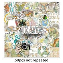 50pcs Retro Vintage World Map Graffiti Creative Decorative Stickers For Notebook, Tablet, Planner - Multicolor - View 11