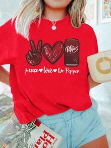 1 Pack Girls Casual Printed Crew Neck Short Sleeve T-Shirt Summer Student Youth Clothing - Đỏ - Xem 1