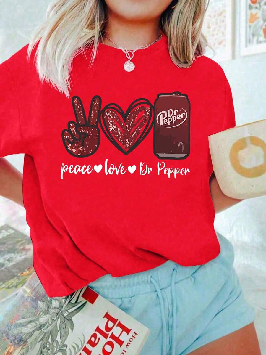 1 Pack Girls Casual Printed Crew Neck Short Sleeve T-Shirt Summer Student Youth Clothing - Đỏ - Xem 1
