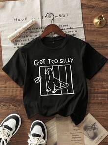 1 Pack Girls Casual Printed Crew Neck Short Sleeve T-Shirt Summer Student Youth Clothing - 黑色 - 查看 1