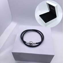 1 件高端女士皮革圆头扣饰皮绳手链系列，适合日常佩戴，适合饰珠，完美的圣诞节情人节礼物