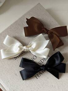 6个/3个/2个/1个装 女士 4.72英寸/12厘米 黑色/米色/棕色 双层蝴蝶结发夹，优雅简约复古街头风，适合日常佩戴、通勤、旅行、上学、派对、送礼，爪夹、发夹、发卡、鳄鱼夹，秋季时尚，秋冬女装，蝴蝶结，可爱，发饰，头饰，发夹 - 彩色 - 查看 11