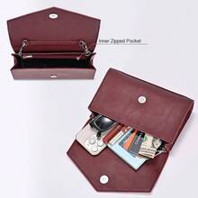 Clutch Purse For Women, Evening Envelope Clutch Bag, Crossbody Foldover PU Leather Shoulder Handbag - Rượu vang đỏ - Xem 5