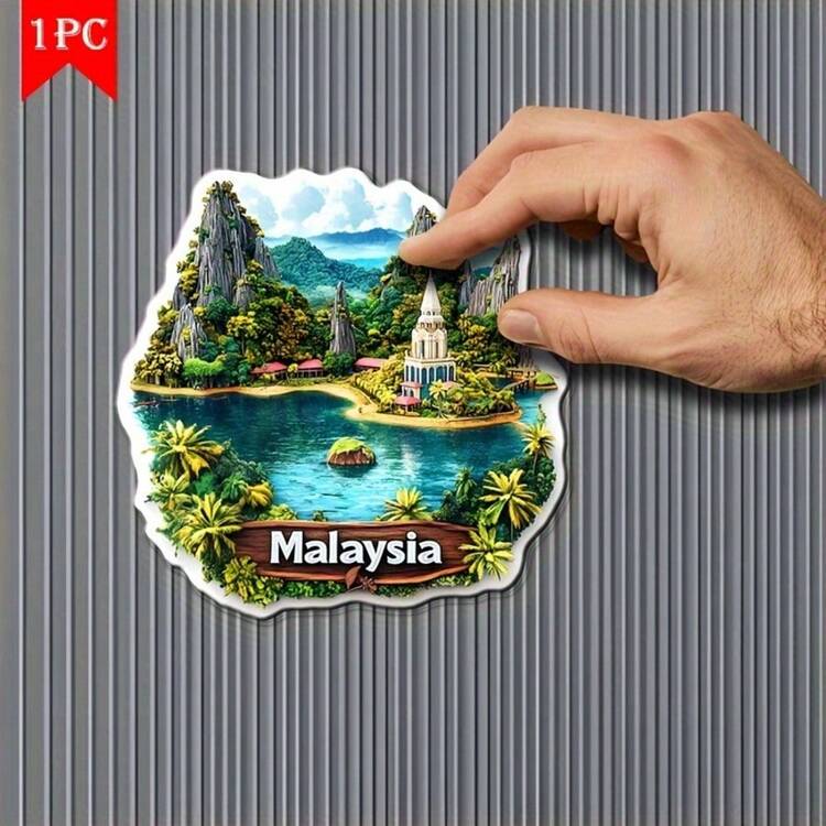 1pc Kuala Lumpur Skyline Refrigerator Magnet - Petronas Twin Towers & Octagon Design, Acrylic Rubber Soft Magnetic, Colorful Durable Kitchen Office Decor, Christmas Halloween Birthday Gift, Travel Souvenir, Cute Fridge Magnet, Vivid Pattern, Quality Craftsmanship, 2D Flat - Malaysia - View 4