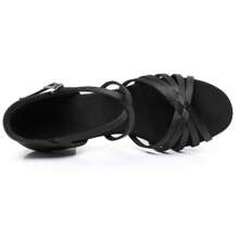 5cm & 7 Inch High Heel Women's Brown Dance Shoes, Soft, Lightweight, Comfortable, Professional Latin Dance Shoes, Satin Material, Suitable For Ballroom, Party, Wedding, Jazz, Rumba, Tango, Salsa Practice, Performance And Indoor Sandals - Black - View 3
