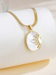 1pc Gold Plated Stainless Steel Chain Virgin Mary Pendant Necklace With Creative Personalized Design, Ins Fashion Punk Sport Hip Hop Unisex Vintage Streetwear Daily Wear Gift For Couples, Commute, Festival, Party - Geometric Mary - View 7