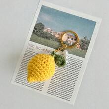 1pc Crochet Easter Lemon Keychain, Handmade Wool Keychain Charm, Easter Holiday Supplies Lemon Crochet Keychain