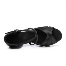Women Dance Shoes, Heels Latin Dance Sandals Indoor ,Satin Professional Ballroom Wedding Parties Salsa Practice Performance Dance Shoes High Quality Satin Upper, Soft & Silky. - Black - View 4