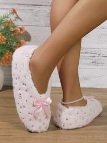 Women's Warm Indoor Slippers With Shiny Stars; Soft & Comfortable Material, Lightweight Anti-Slip Sole, Fluffy Warm Lining, Perfect Choice For Home Activities In Autumn/Winter - Pink - View 3