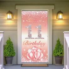 2D Flat Shiny Pink Door Cover Background, Suitable For 11th, 15th, 35th, 55th Birthday Party Decorations, Indoor/Outdoor Party, Photography, Home Decor, Garage Door Display, No Electricity Required