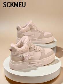 SCKMEU 2024 冬季女式高帮雪地靴，时尚百搭保暖隔热厚底冬鞋
