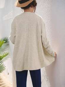 Plus Size Fashionable Minimalist Elegant Versatile Button Cardigan Knit Sweater - Light Brown - View 4