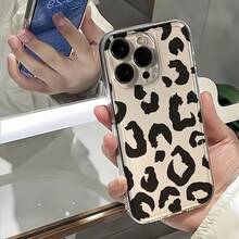 1pc Transparent Minimalist Space Case Lens Protection Personalized Full Screen Black Leopard Print Pattern With Lanyard Phone Case, Compatible With Iphone 16 Pro Max, 17/16/15/14 Plus/13/12/11, Air, Series - Multicolor - View 3