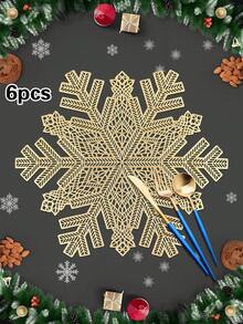 1/4/6pcs Christmas Arrow & Snowflake PVC Gold Foil Placemats, Christmas Hotel Restaurant Decor Heat Insulation Non-Slip Table Mats, Suitable For Wedding Party, Valentine's Day, Holiday Celebration, Picnic, Birthday Banquet Table Decoration - Multicolor - View 8