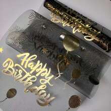 1pc Black & Golden Birthday Table Runners With Balloons, Fireworks & Stars Design - 28x275cm Rectangular Polyester Party Decor For Birthdays, Thanksgiving, Festive Celebrations, Birthday Party Decorations, Celebration Accessory, Elegant Decoration, Smooth Texture, Lightweight Construction, Home Decorators