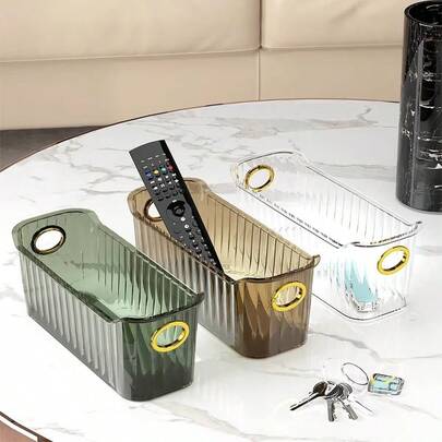 1 个 23*10 厘米塑料桌面收纳盒，透明带金色饰边，适用于浴室、客厅、梳妆台、卧室、厨房、奢华美学化妆品和珠宝盒