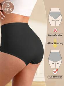 5pcs Women High Waist Panties With Criss-Cross Design, Solid Color, Tummy Control, Stretchy, Shaping, Soft, Breathable - 彩色 - 查看 4