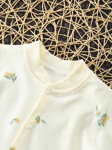 Baby Boy Cute Cartoon Print Front Button Romper, Infant Clothing Suitable For Spring And Autumn Seasons - Beige - View 4