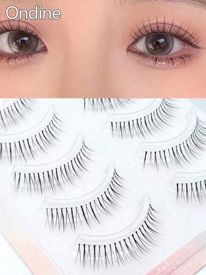 أونديني 5 أزواج من رموش مستعارة، ساق واحدة باللون الأسود، مناسبة للمبتدئات لاستخدامها بشكل متكرر، مكياج رقيق عاري